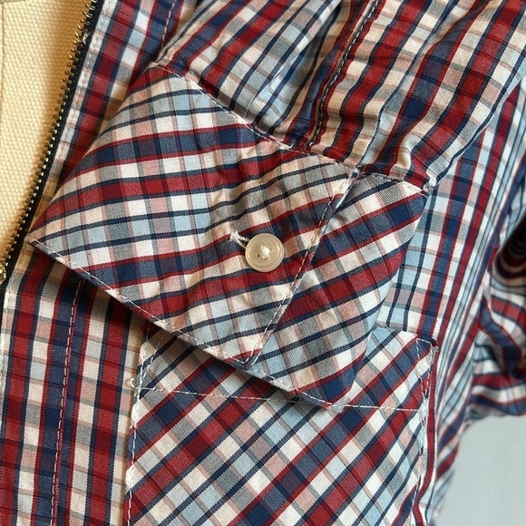 Tommy Hilfiger Red White Blue Plaid 1/2 Zip Pull Over Cotton Blouse Women’s XSTP - Picture 6 of 11